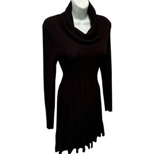 Calvin Klein Sweater Dress Sz M Black Cowl Neck Pleated Midi Skirt Business